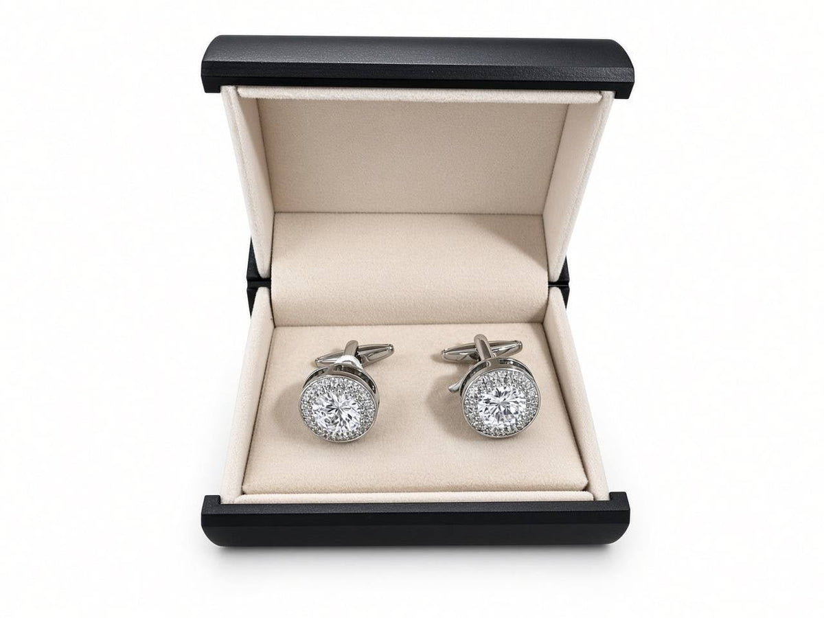 Clear Round Pavé-Look Cufflinks - Wm. Fox & Co.