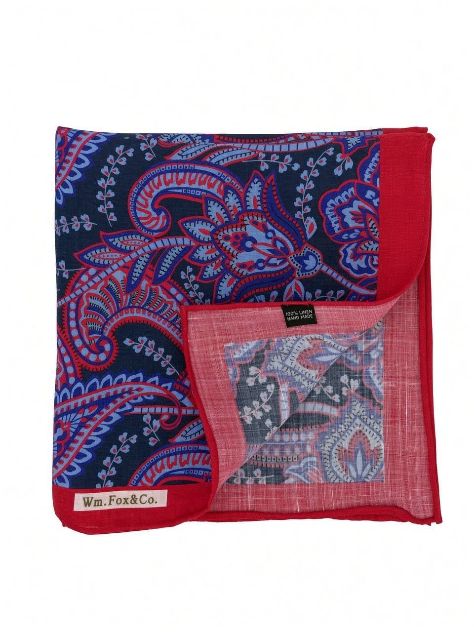 Crimson Border Navy & Pink Paisley Pocket Square - Wm. Fox & Co.