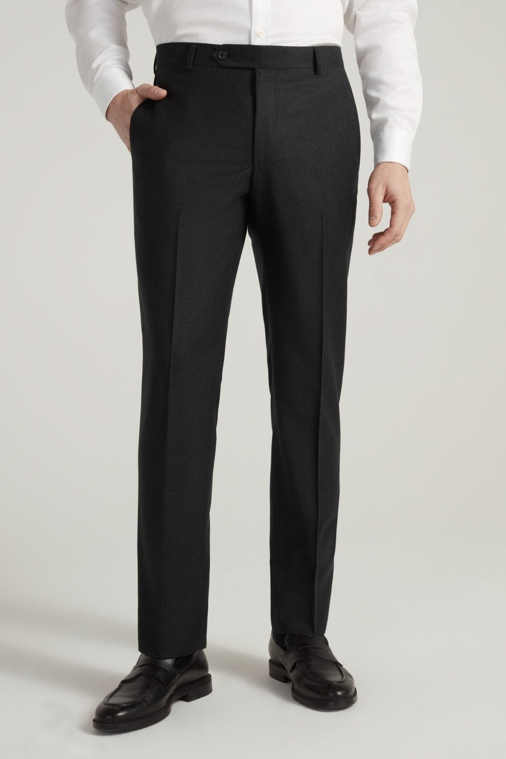 Dark Grey Ice Flannel Flat Front Trousers - Wm. Fox & Co.
