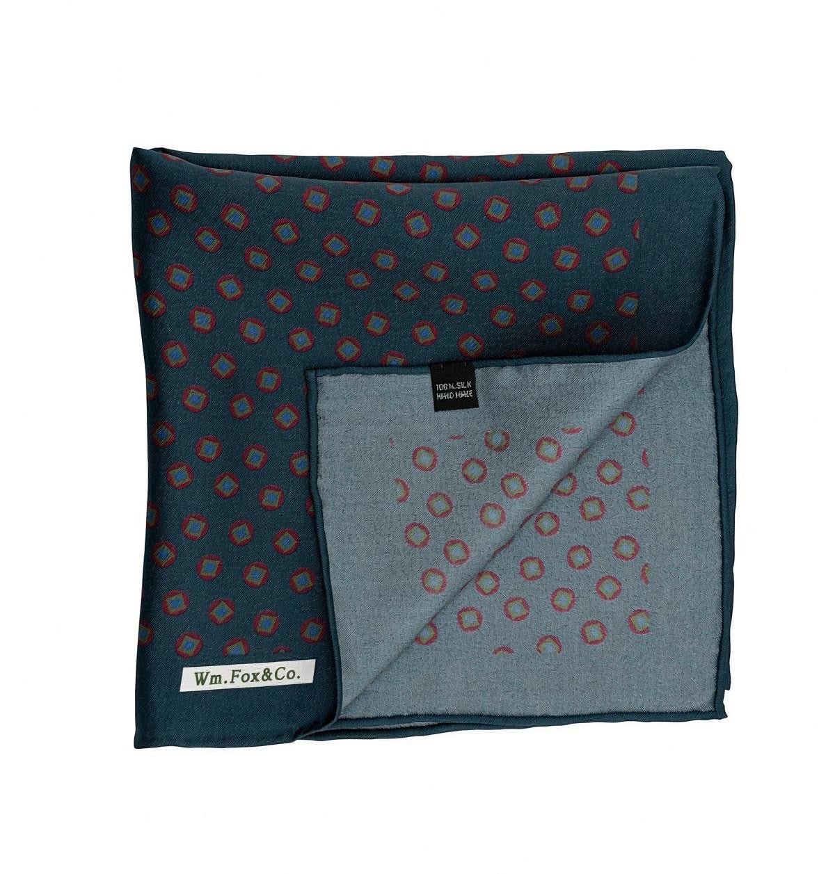 Deep Teal & Burgundy Medallion Pocket Square - Wm. Fox & Co.