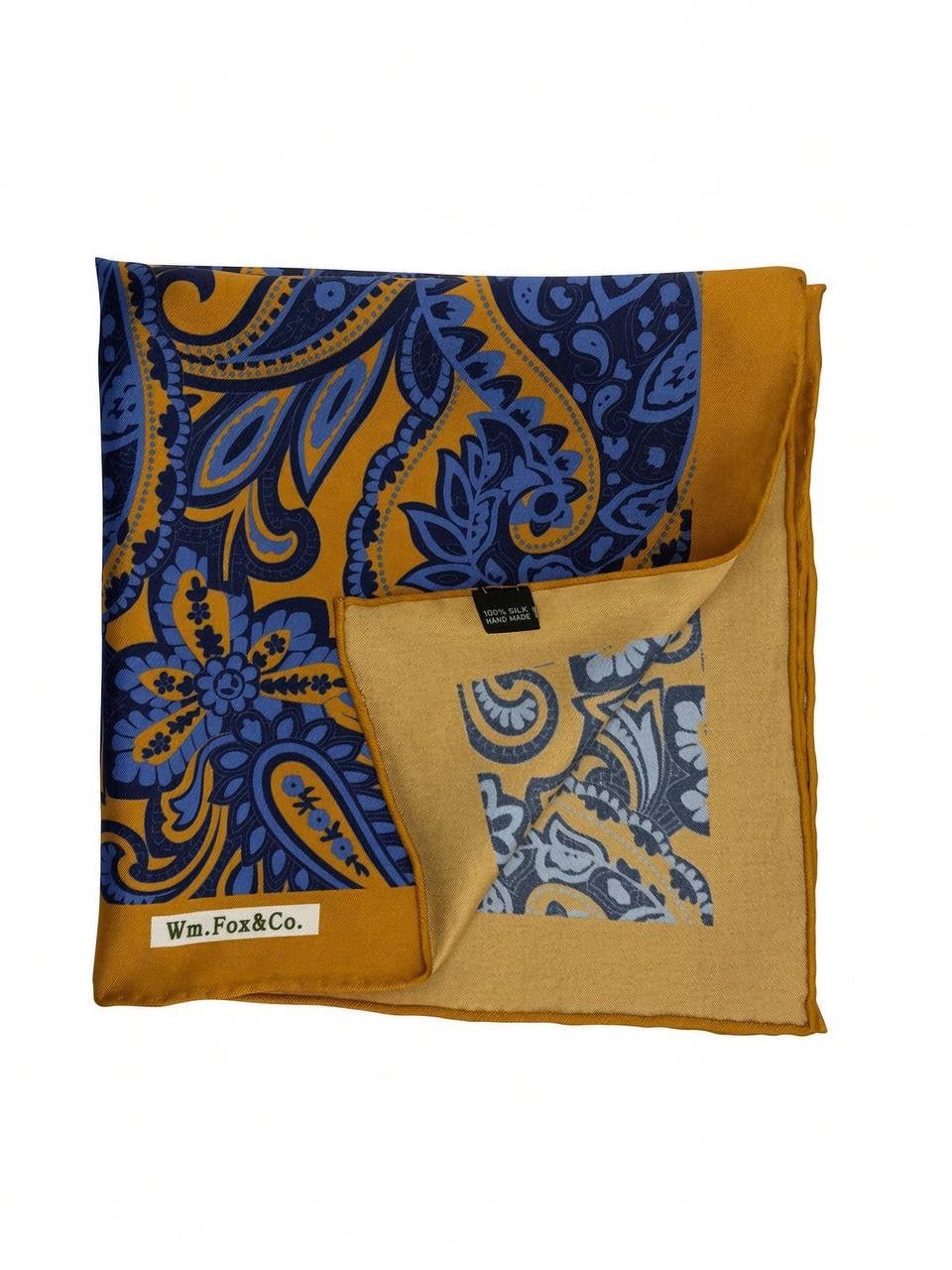 Gold Border Blue Paisley Pocket Square - Wm. Fox & Co.