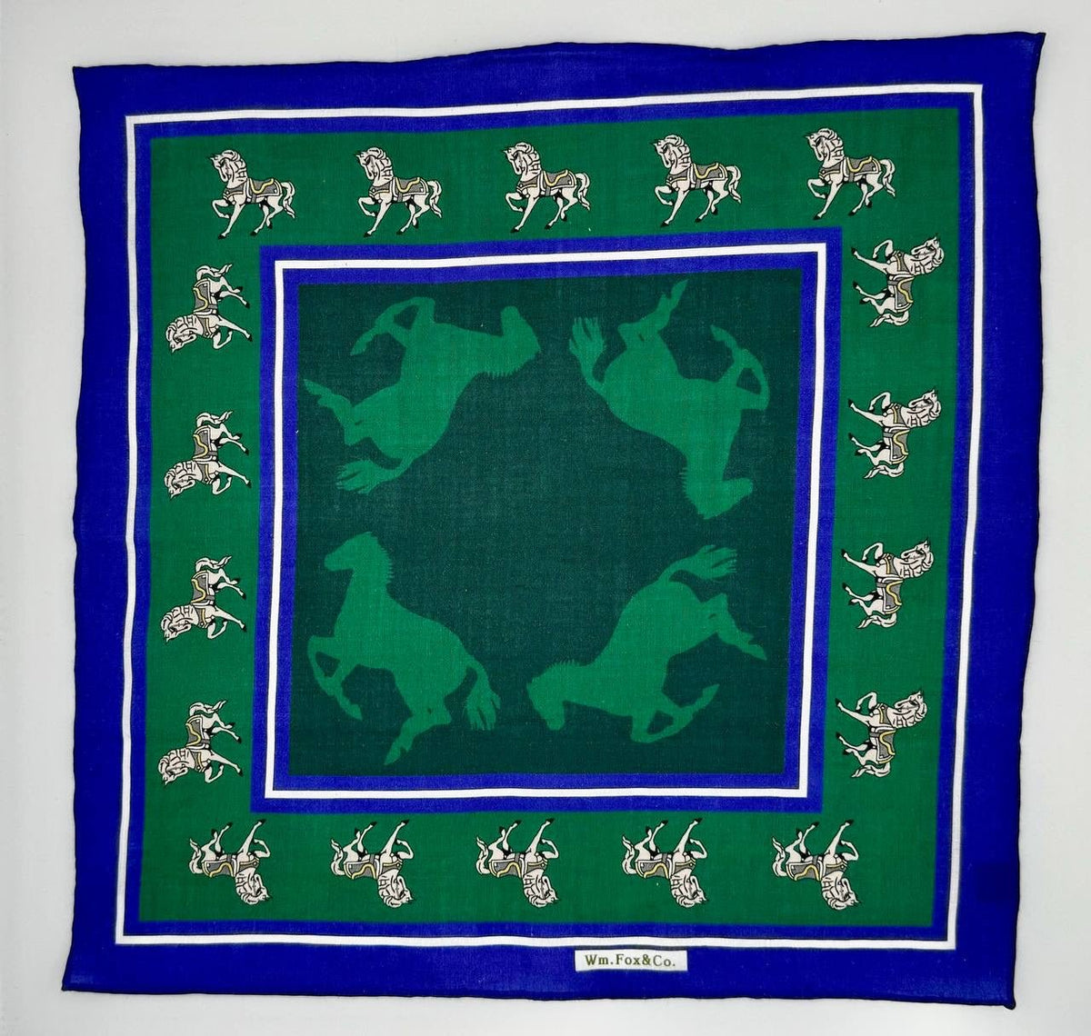 Green Equestrian Border Pocket Square - Wm. Fox & Co.
