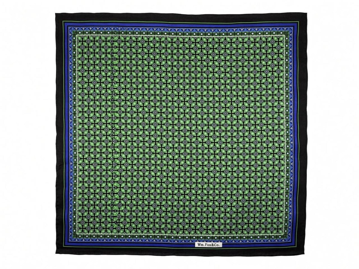 Green Medallion with Blue Border Pocket Square - Wm. Fox & Co.