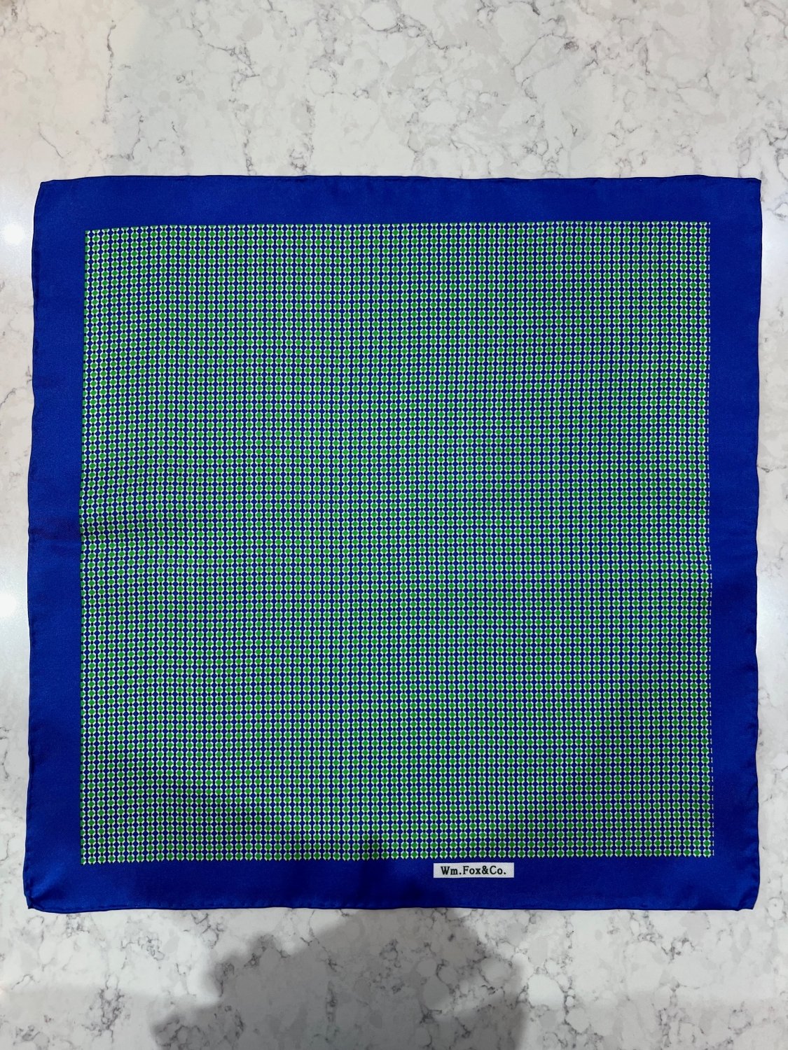 Green Micro Check with Blue Border Pocket Square - Wm. Fox & Co.