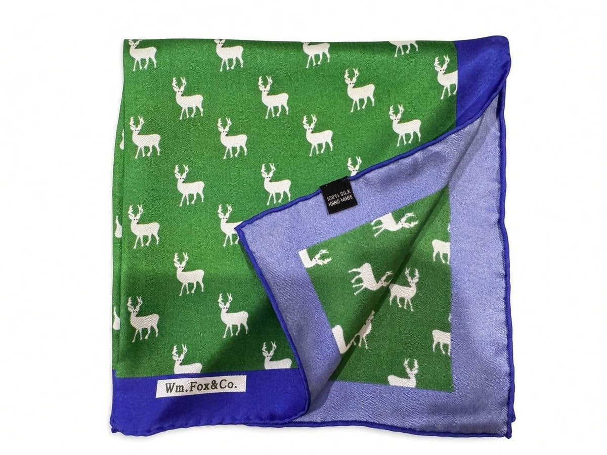 Green Stag Motif Pocket Square - Wm. Fox & Co.