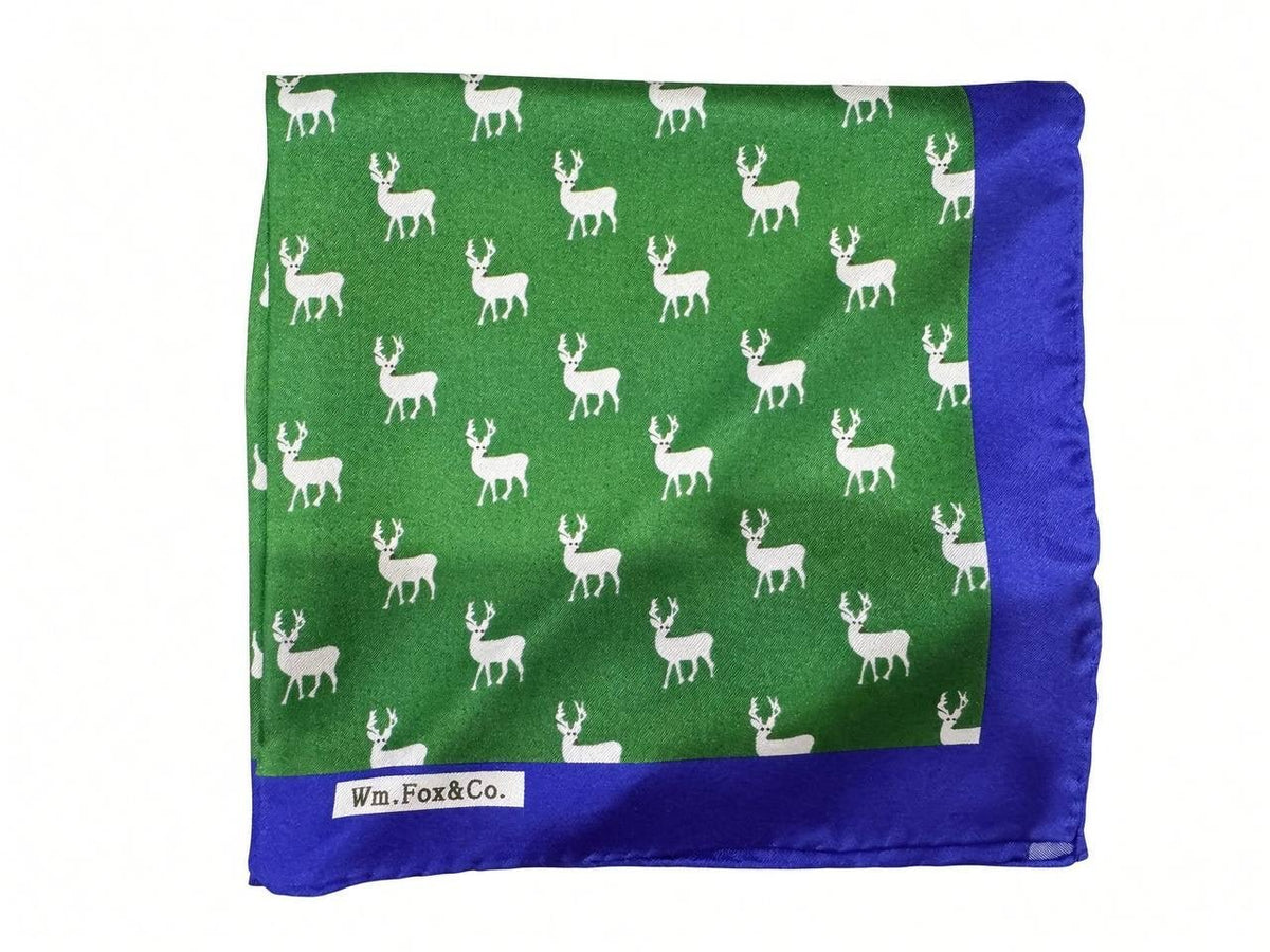 Green Stag Motif Pocket Square - Wm. Fox & Co.