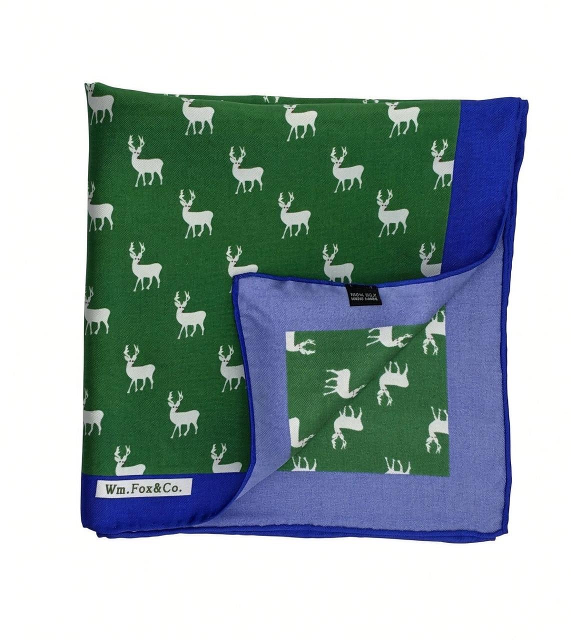 Green Stag Motif Pocket Square - Wm. Fox & Co.