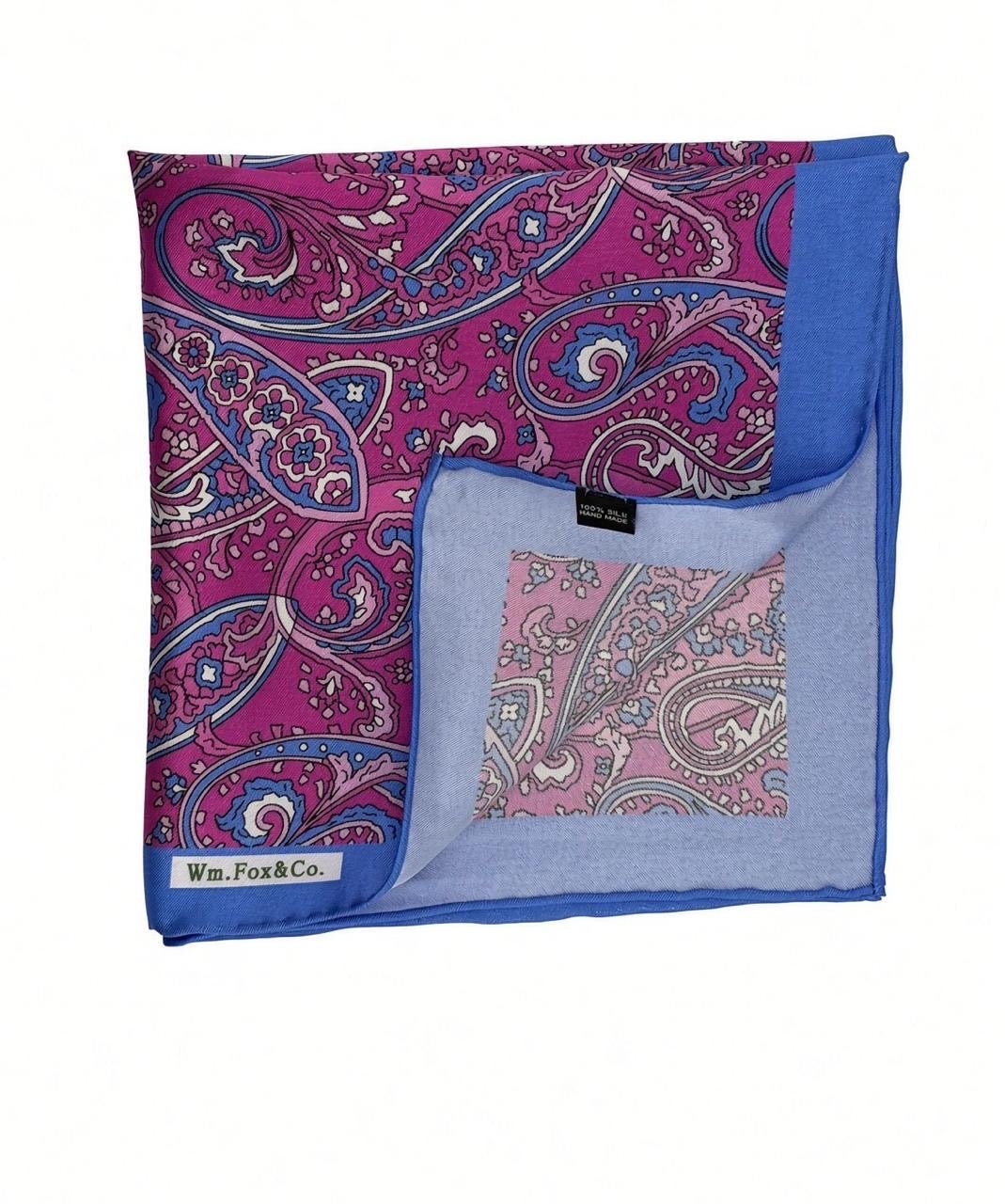 Magenta Paisley with Blue Border Pocket Square - Wm. Fox & Co.