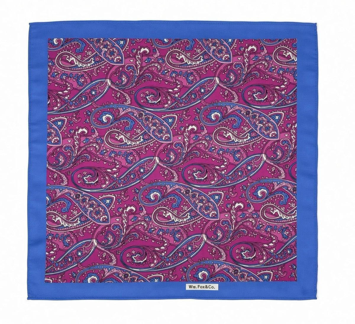 Magenta Paisley with Blue Border Pocket Square - Wm. Fox & Co.