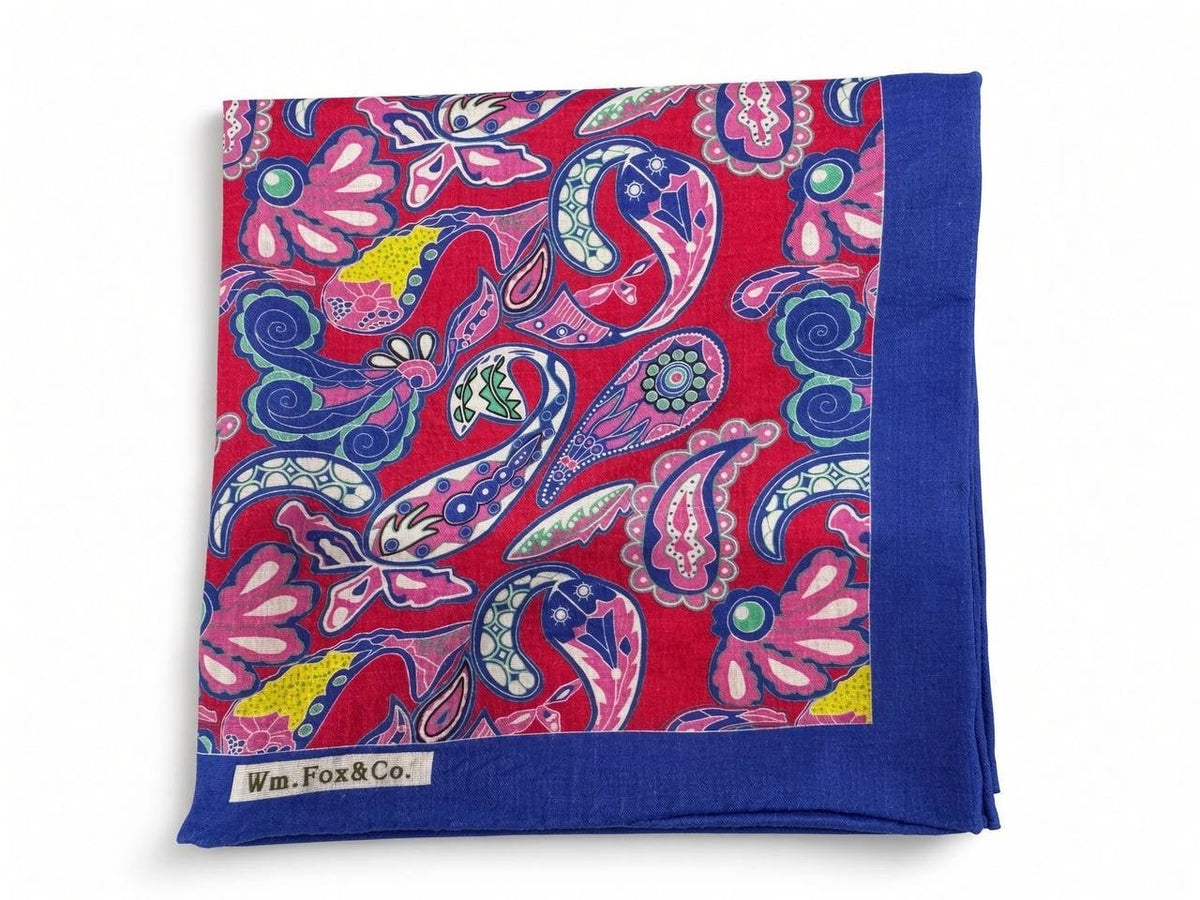 Multicolor Paisley with Blue Border Pocket Square - Wm. Fox & Co.