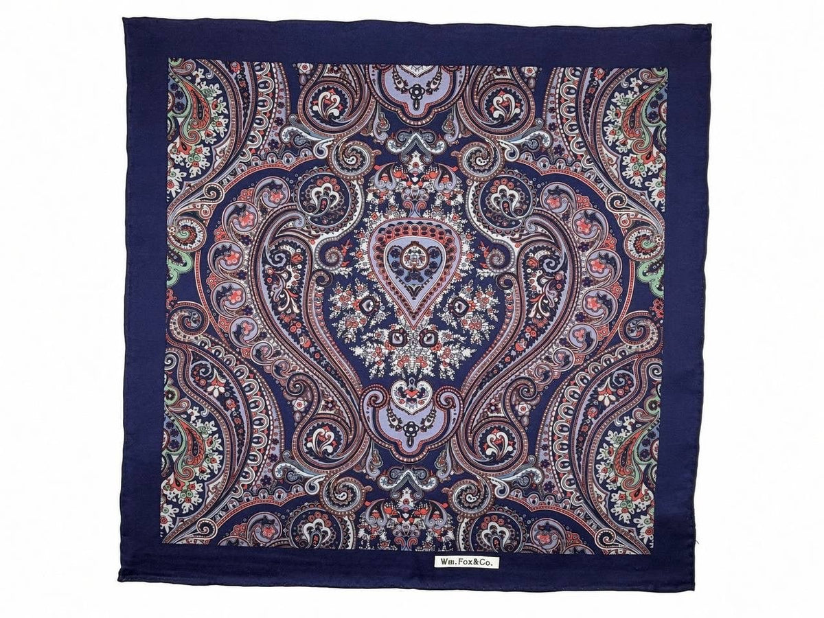 Navy Border Antique Paisley Pocket Square - Wm. Fox & Co.