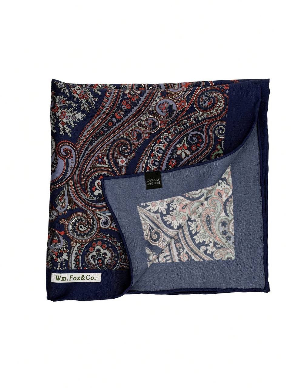 Navy Border Antique Paisley Pocket Square - Wm. Fox & Co.