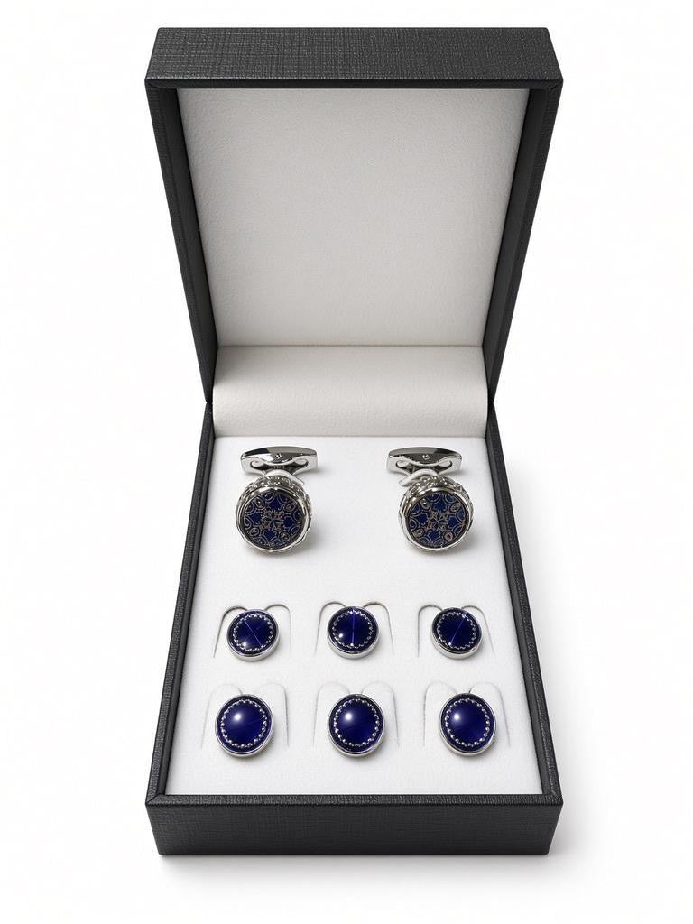 Navy Filigree Cufflink & Stud Set - Wm. Fox & Co.