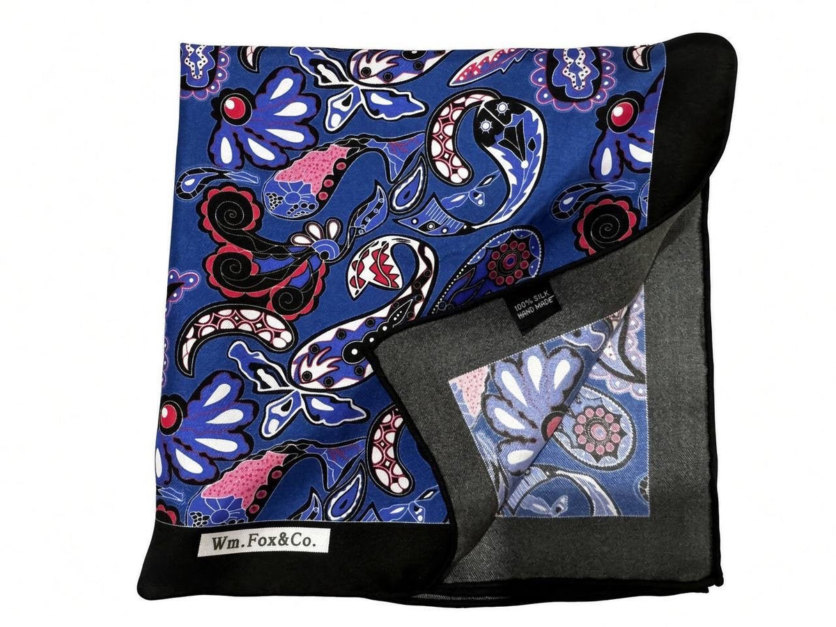 Navy Multicolor Bold Paisley Pocket Square - Wm. Fox & Co.