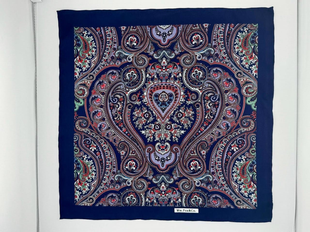 Navy Ornamental Border Pocket Square - Wm. Fox & Co.