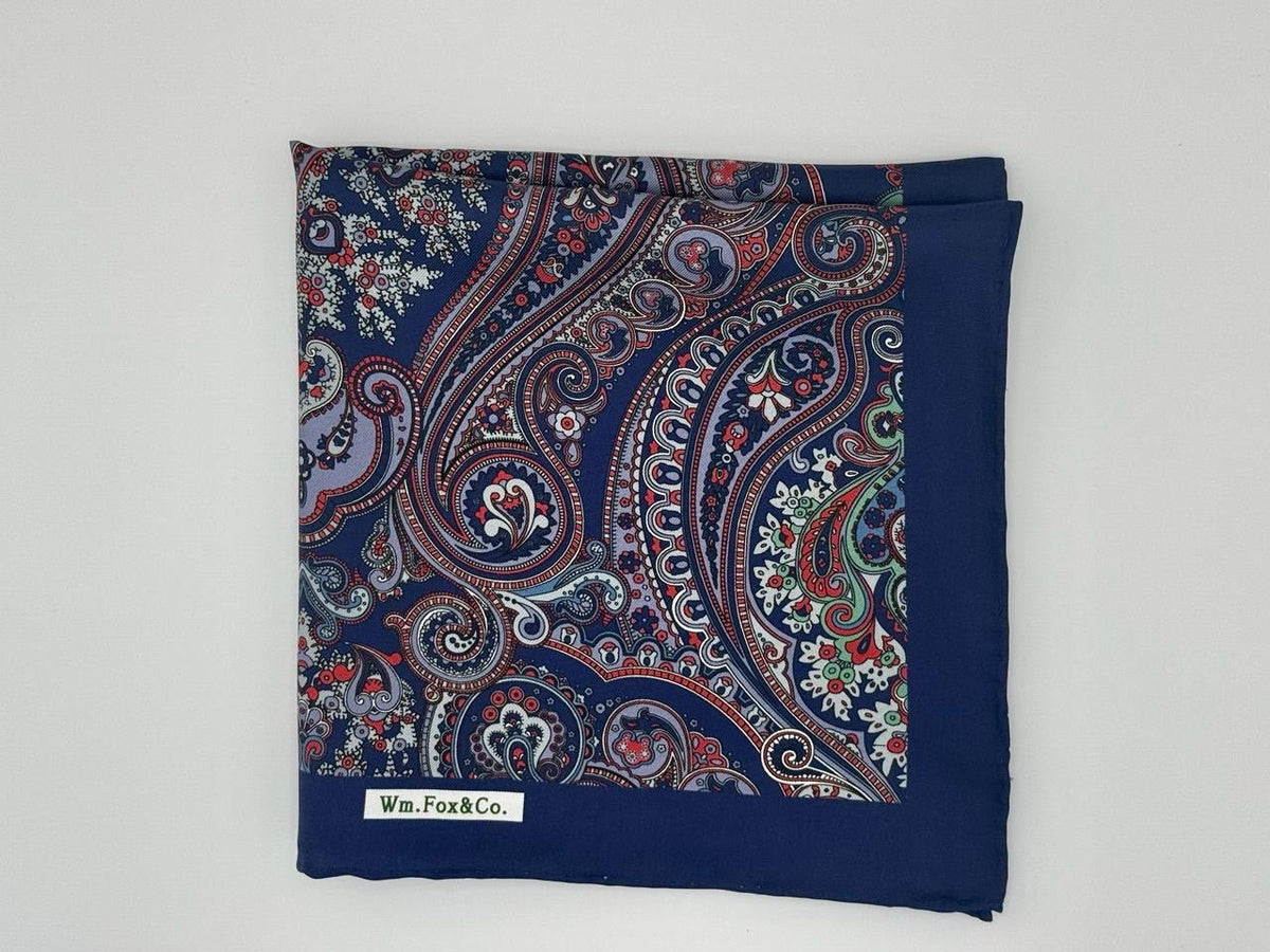 Navy Ornamental Border Pocket Square - Wm. Fox & Co.