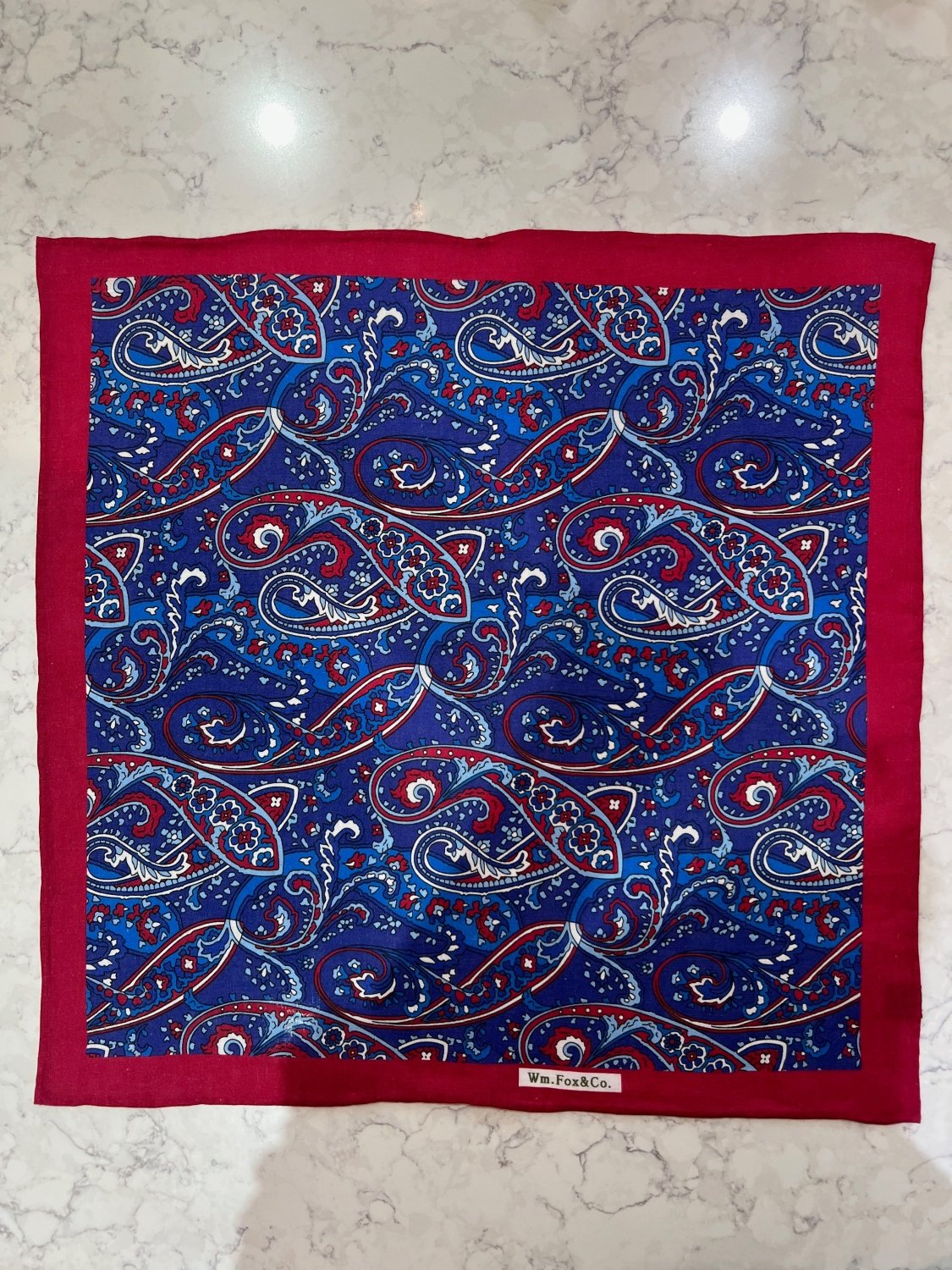 Navy Paisley with Red Border Pocket Square - Wm. Fox & Co.