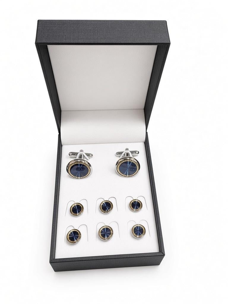 Navy Radial Cufflink & Stud Set - Wm. Fox & Co.