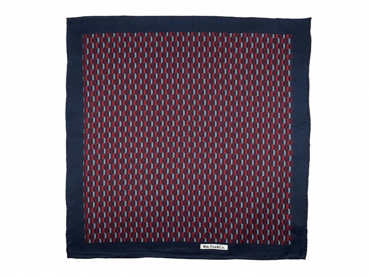 Navy & Red Elongated Geometric Pocket Square - Wm. Fox & Co.
