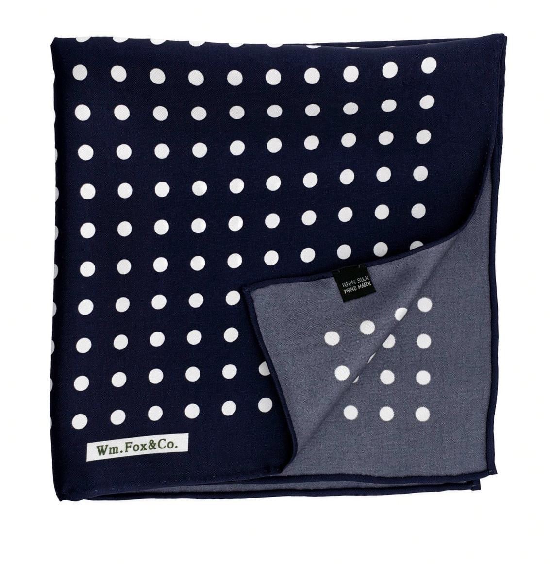 Navy & White Polka Dot Pocket Square - Wm. Fox & Co.