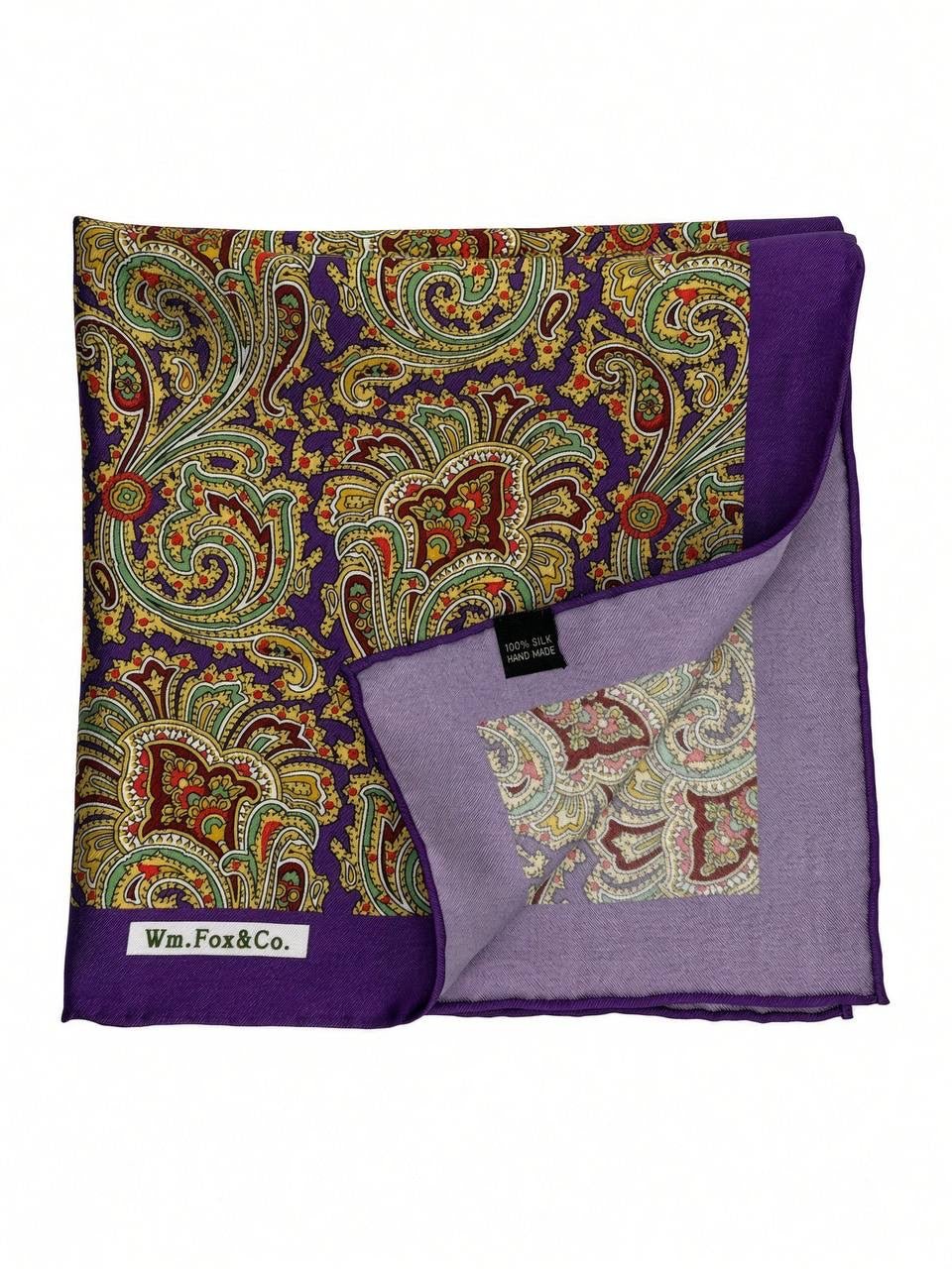 Olive & Gold Paisley with Purple Border Pocket Square - Wm. Fox & Co.
