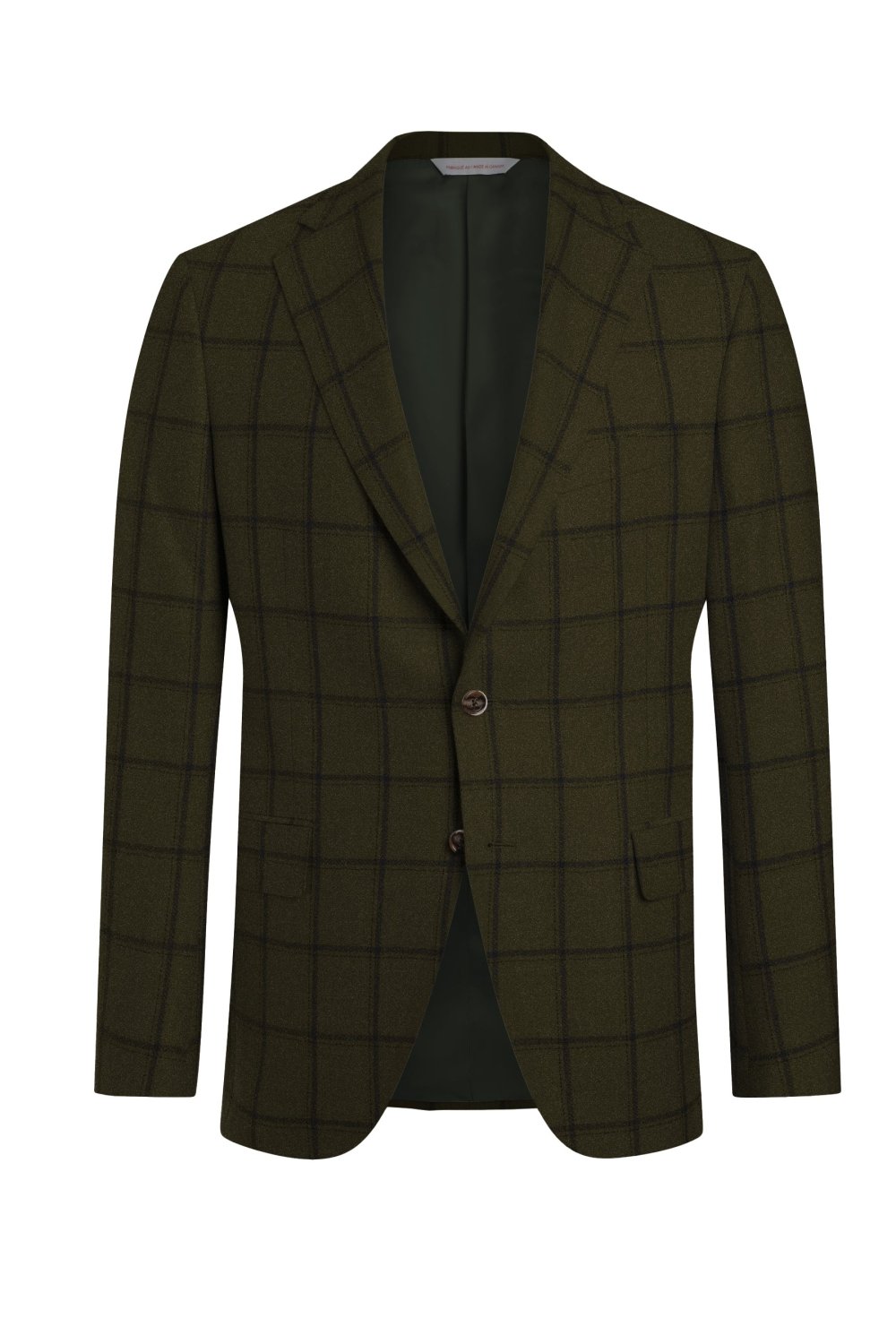 Olive Wool, Silk and Linen Flannel Windowpane Jacket - Wm. Fox & Co.