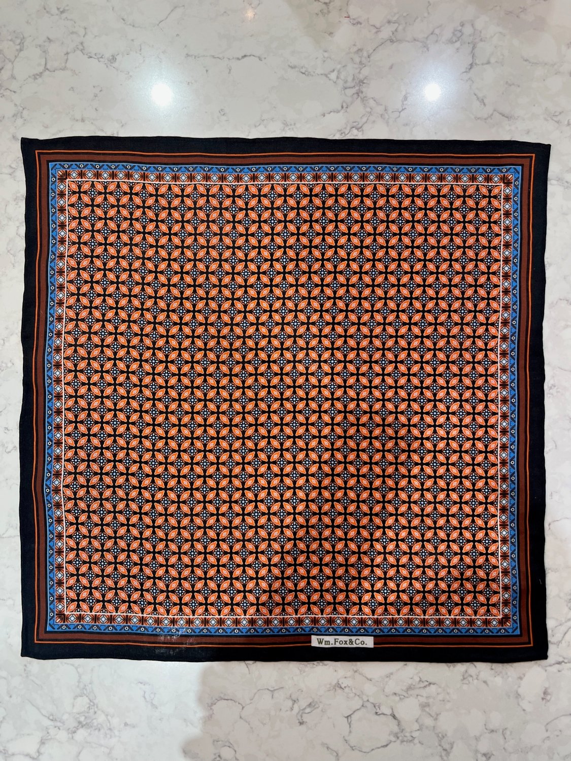 Orange Micro Motif Border Pocket Square - Wm. Fox & Co.