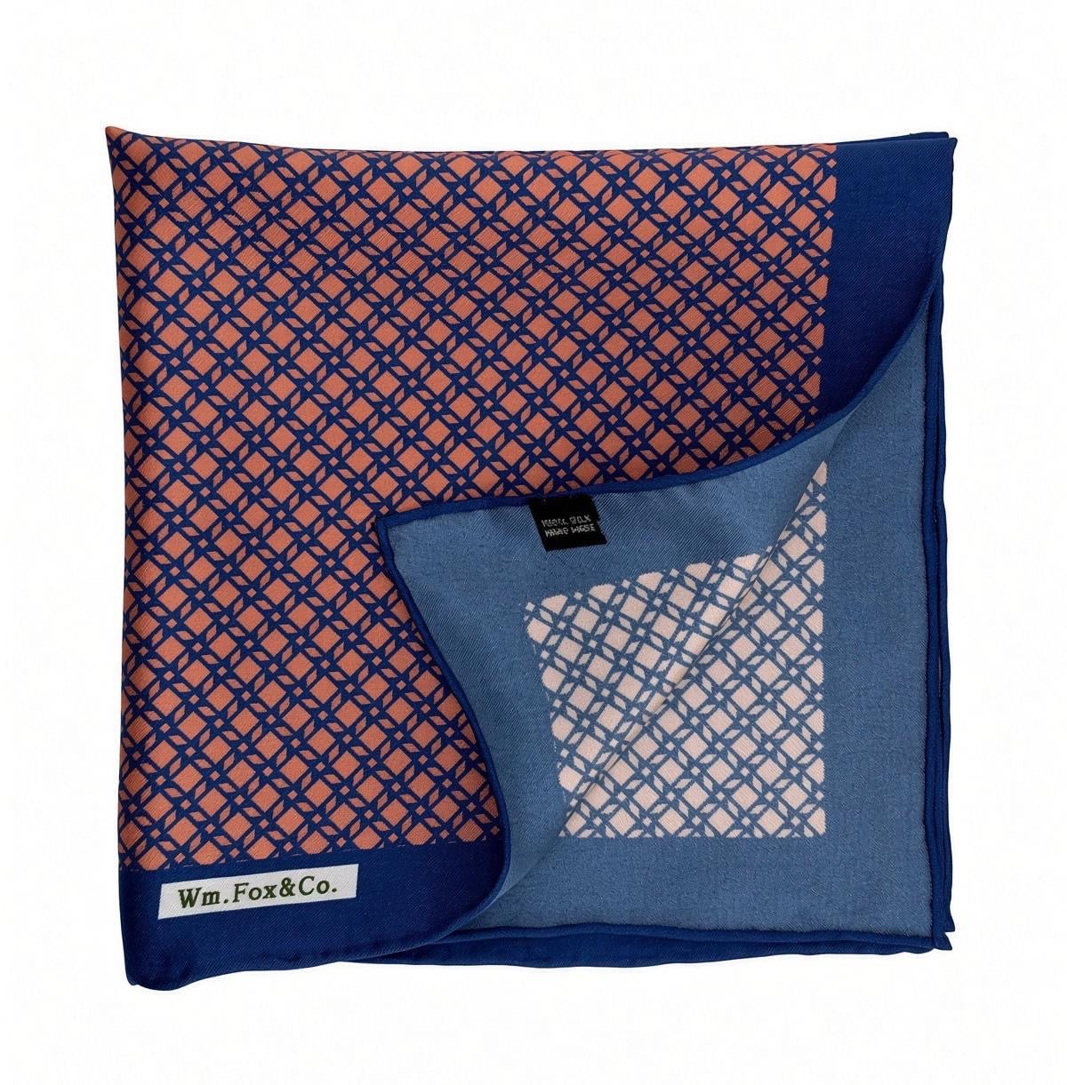Peach & Navy Lattice Pocket Square - Wm. Fox & Co.