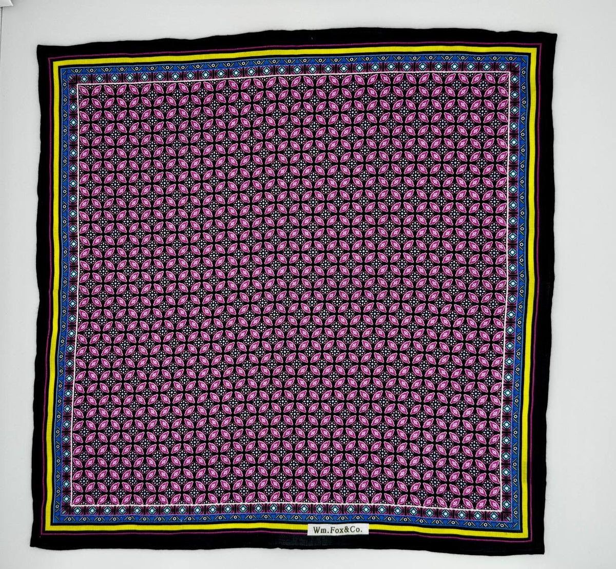 Pink Motif with Multicolor Border Pocket Square - Wm. Fox & Co.