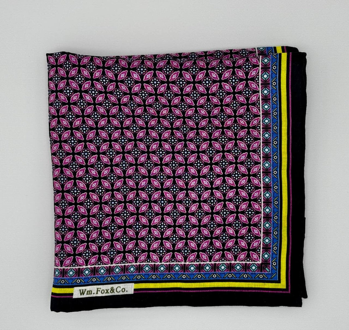 Pink Motif with Multicolor Border Pocket Square - Wm. Fox & Co.