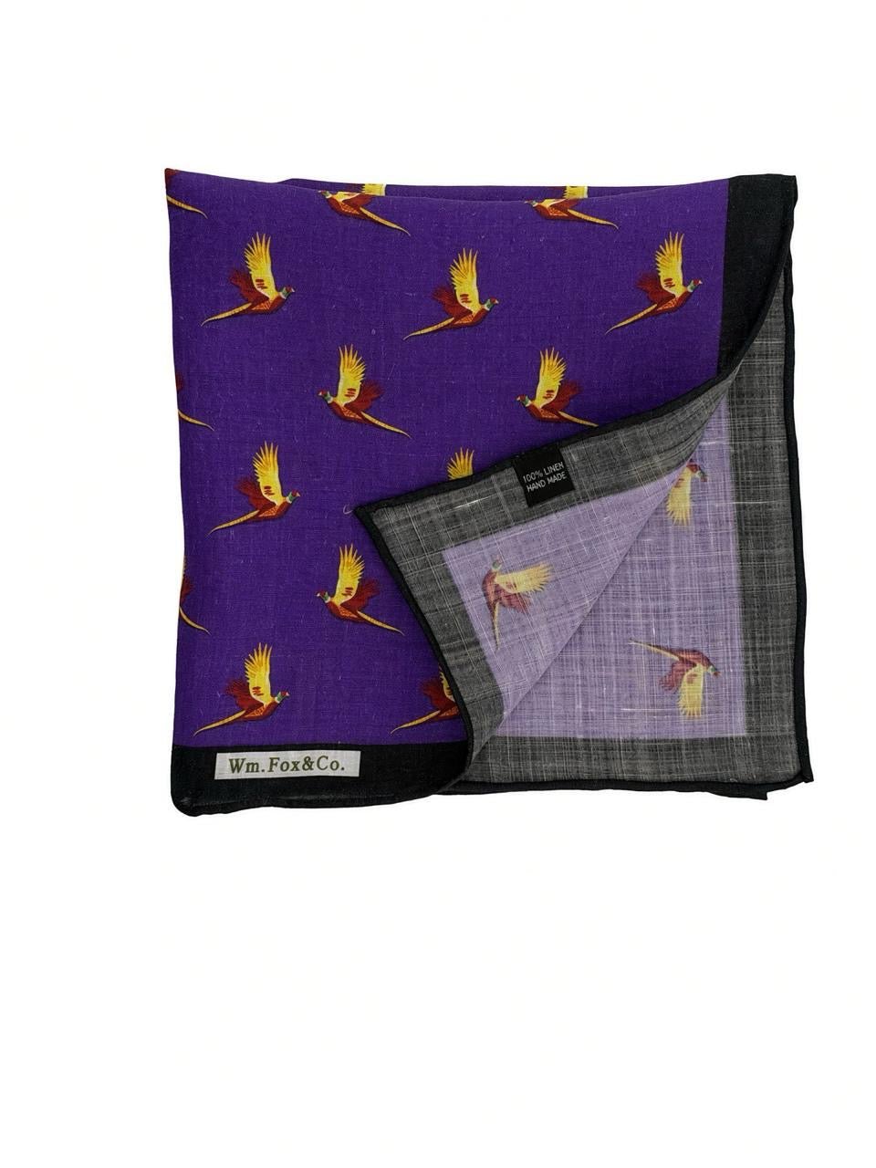 Purple Golden Bird Motif Pocket Square - Wm. Fox & Co.