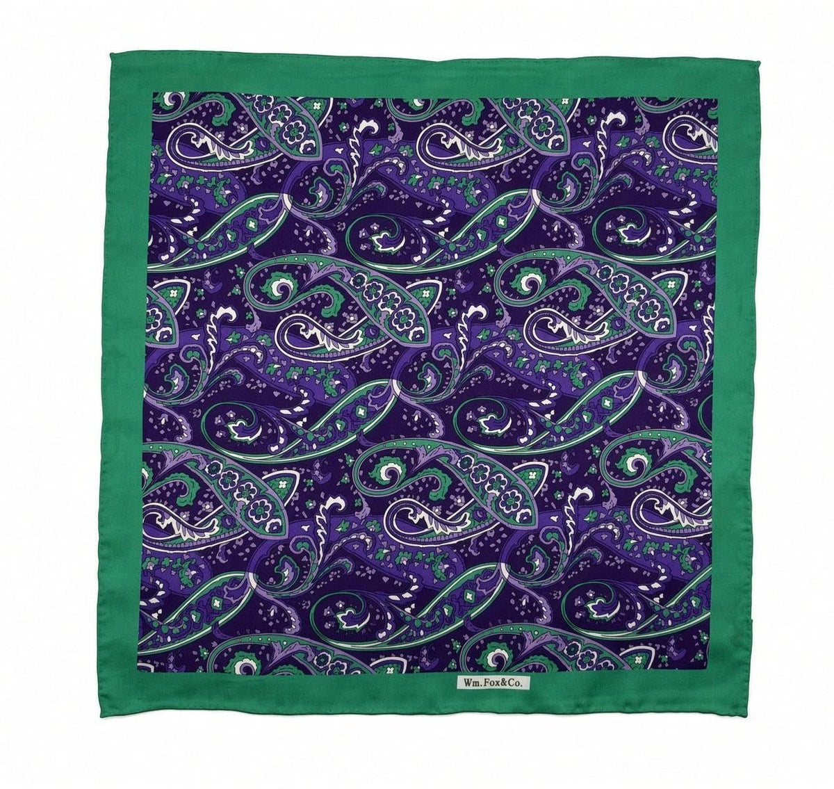 Purple Paisley with Emerald Border Pocket Square - Wm. Fox & Co.