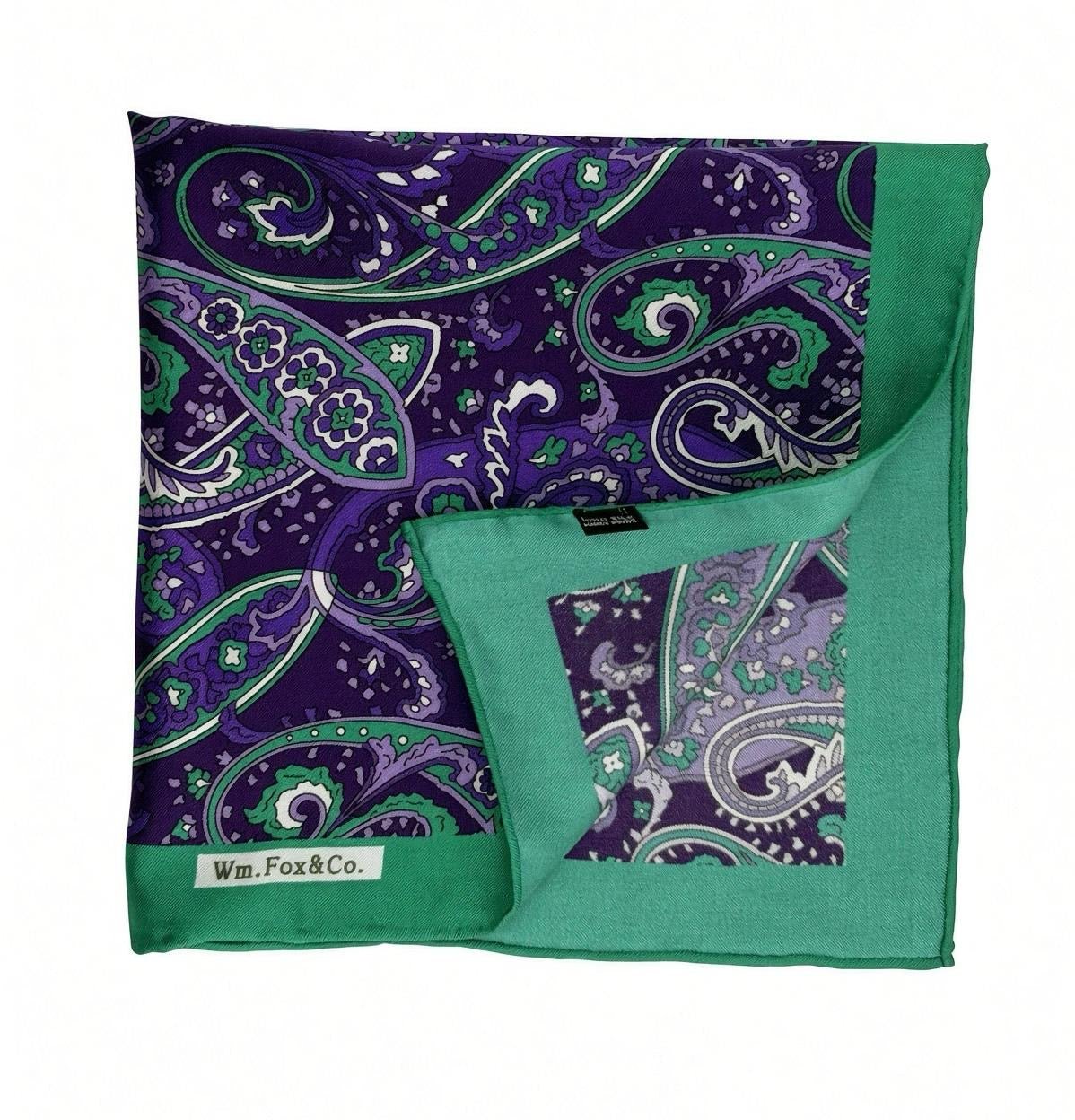 Purple Paisley with Emerald Border Pocket Square - Wm. Fox & Co.