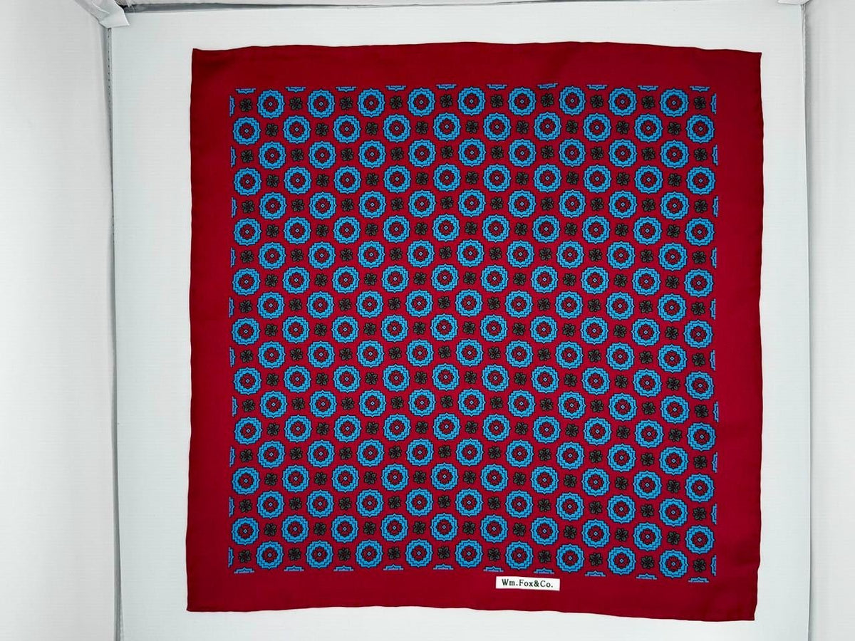 Red and Blue Circular Medallion Pocket Square - Wm. Fox & Co.