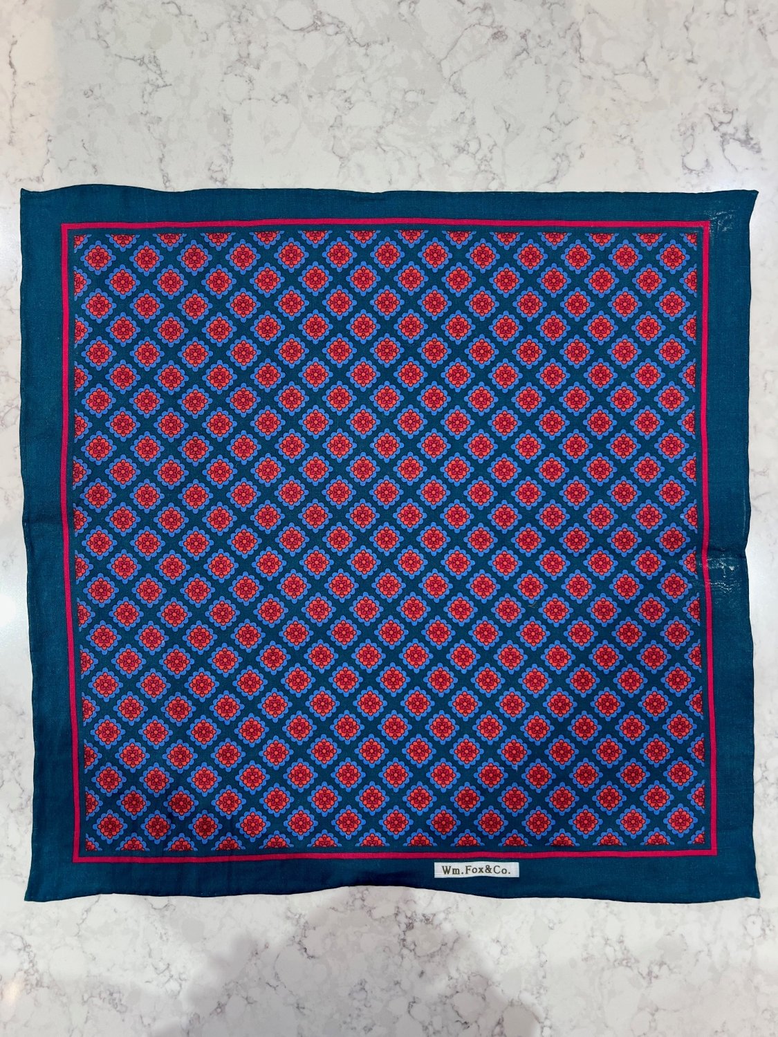 Red and Teal Diamond Pocket Square - Wm. Fox & Co.