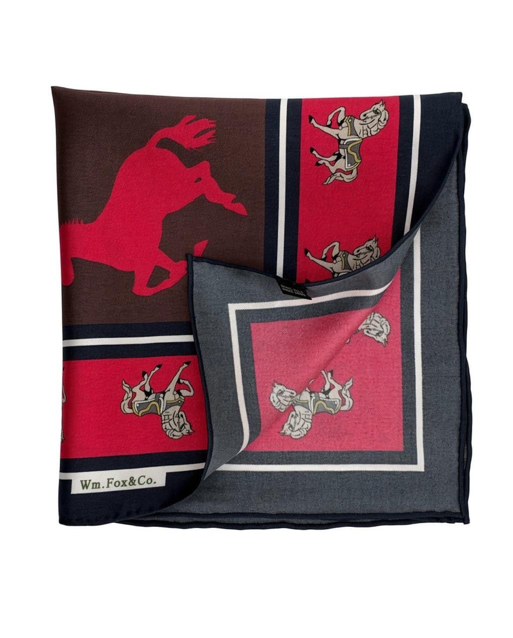 Red Equestrian Border Pocket Square - Wm. Fox & Co.