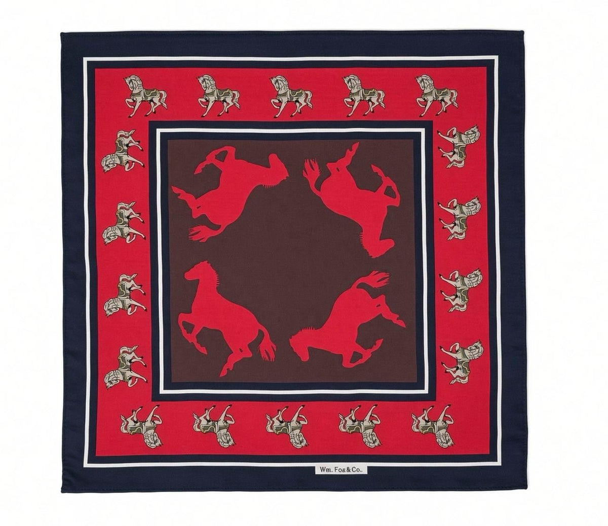 Red Equestrian Border Pocket Square - Wm. Fox & Co.