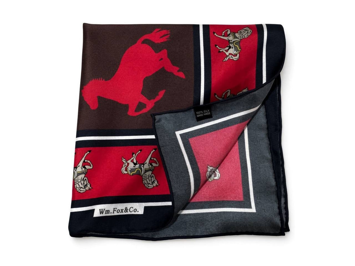 Red Equestrian Border Pocket Square - Wm. Fox & Co.