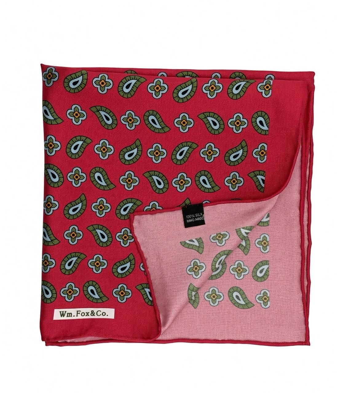 Red & Green Paisley Motif Pocket Square - Wm. Fox & Co.
