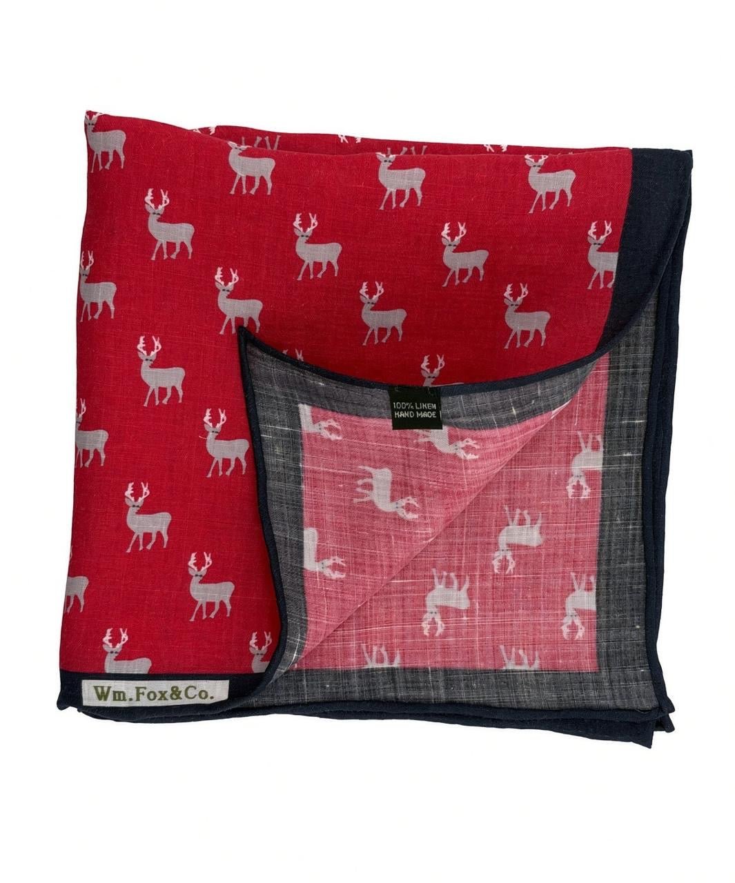 Red Stag Motif Pocket Square - Wm. Fox & Co.