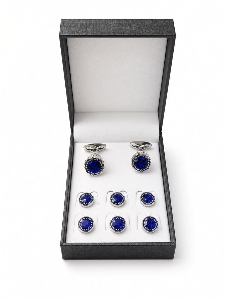 Royal Blue Faceted Cufflink & Stud Set - Wm. Fox & Co.