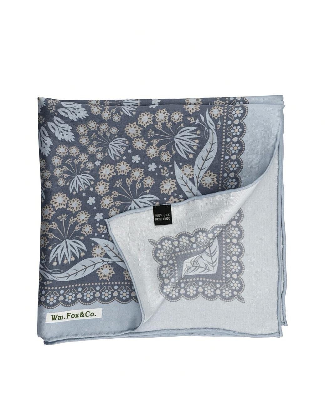 Silver-Gray Ornamental Floral Pocket Square - Wm. Fox & Co.