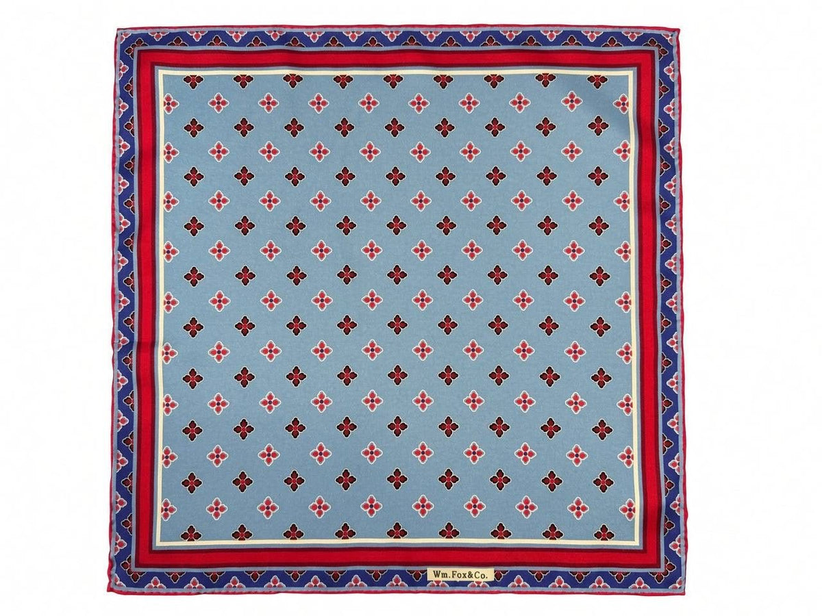 Sky Blue Geometric Border Pocket Square - Wm. Fox & Co.