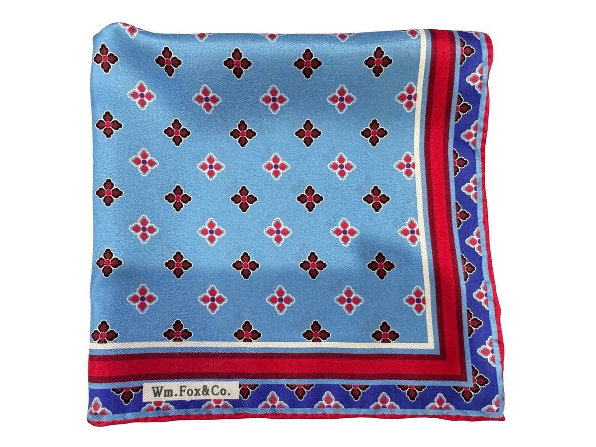 Sky Blue Geometric Border Pocket Square - Wm. Fox & Co.