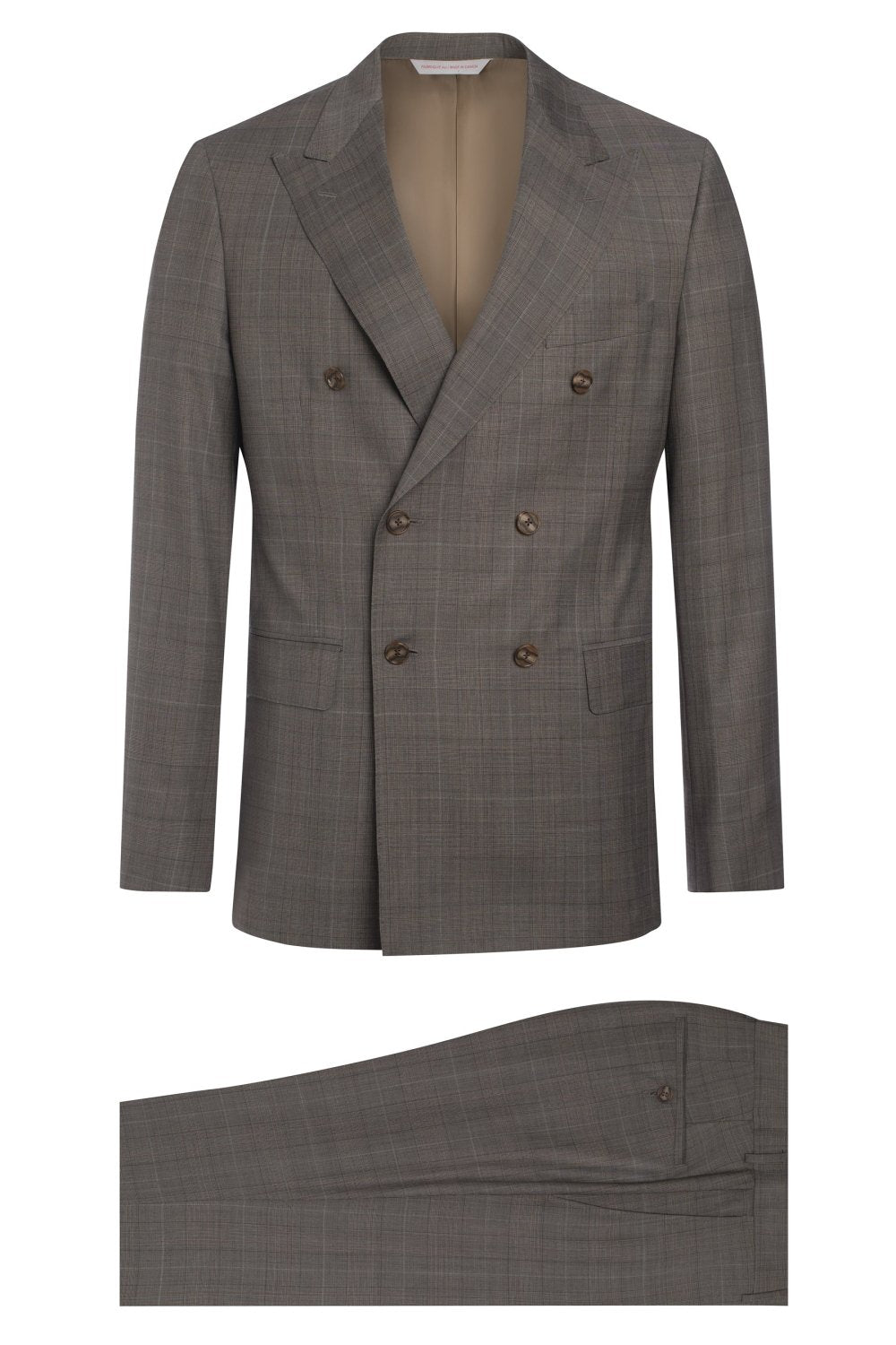 Taupe Super 150’s Double-Breasted Plaid Suit - Wm. Fox & Co.