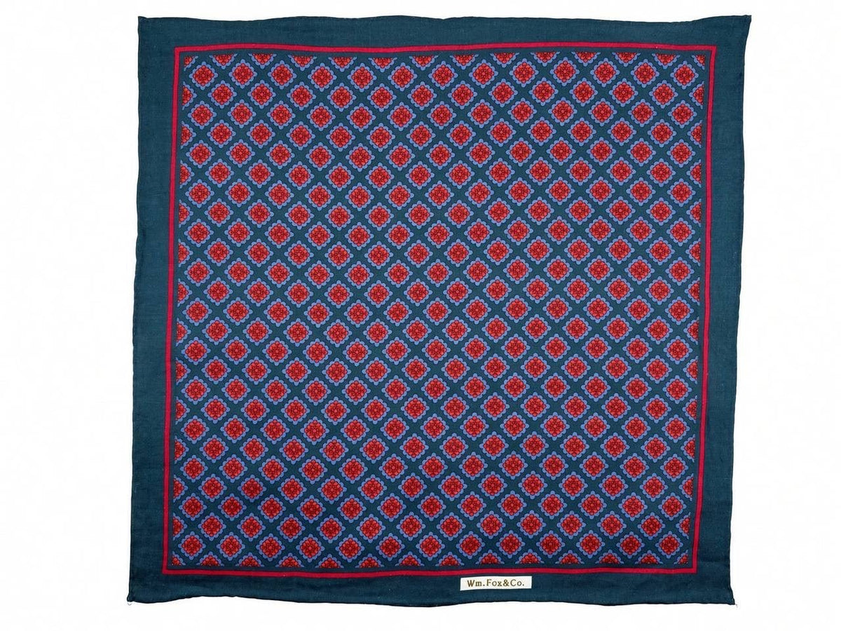 Teal & Red Diamond Lattice Pocket Square - Wm. Fox & Co.