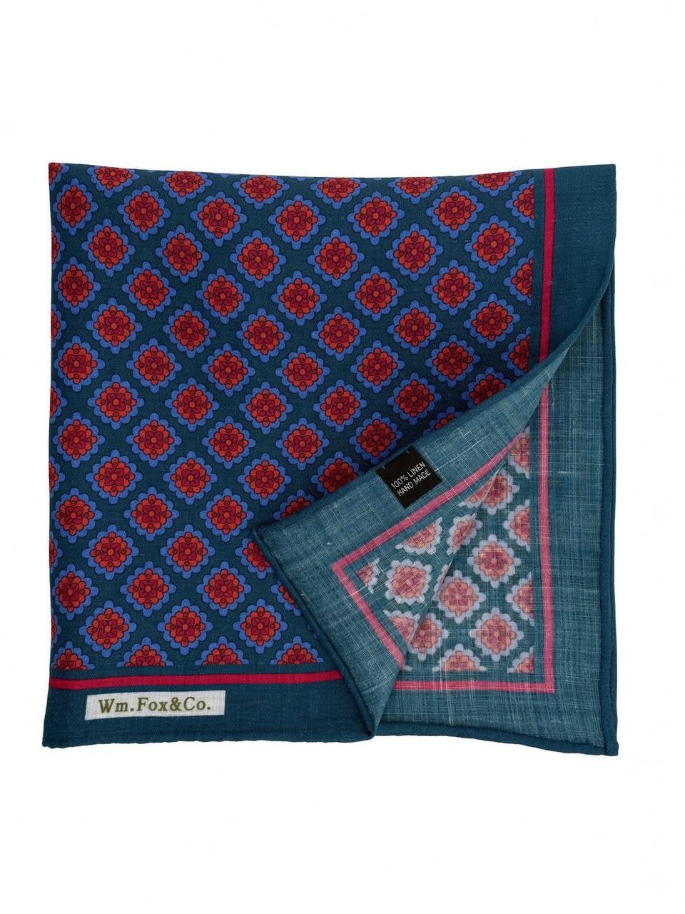 Teal & Red Diamond Lattice Pocket Square - Wm. Fox & Co.