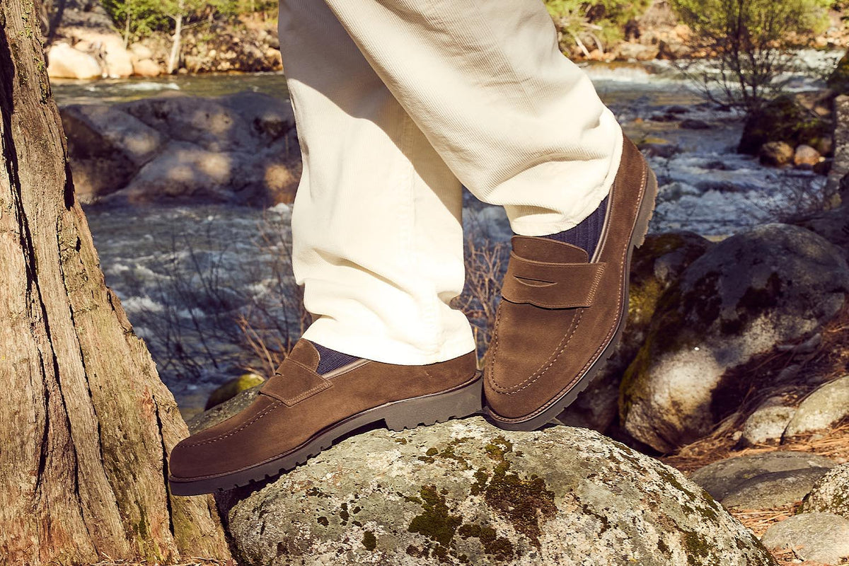 Crockett & Jones loafers worn outdoors