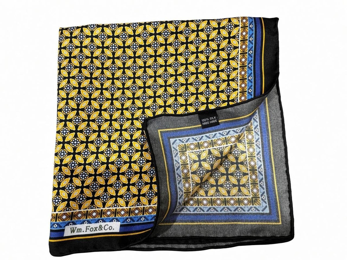 Yellow Geometric Border Pocket Square - Wm. Fox & Co.